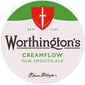 Worthington's Creamflow beer label with a green and red logo.