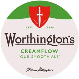 Worthington's Creamflow beer label with a green and red logo.