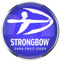 Strongbow Dark Fruit Cider logo on a blue circular background
