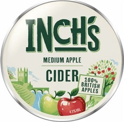 Inch's Medium Apple Cider logo with green and red design elements.