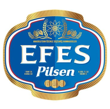 EFES Pilsen beer label with blue and gold design