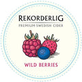 Rekorderlig Wild Berries cider label with raspberries and blueberries.