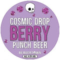 Beavertown Cosmic Drop Berry Punch Beer label with skull design on a purple background
