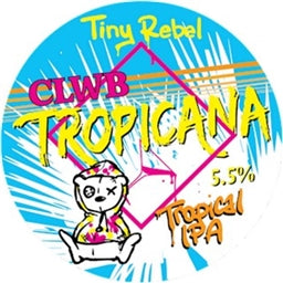 Logo of Tiny RebClwb Tropicana with a cartoon cat and colorful designl