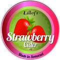Lilley's Strawberry Cider label with strawberries and 'Made in Somerset' text.