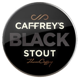 Caffrey's Black Stout label on a black background