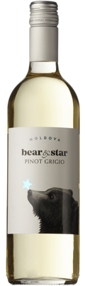 Bear & Star Pinot Grigio wine bottle with a dog illustration on the label.