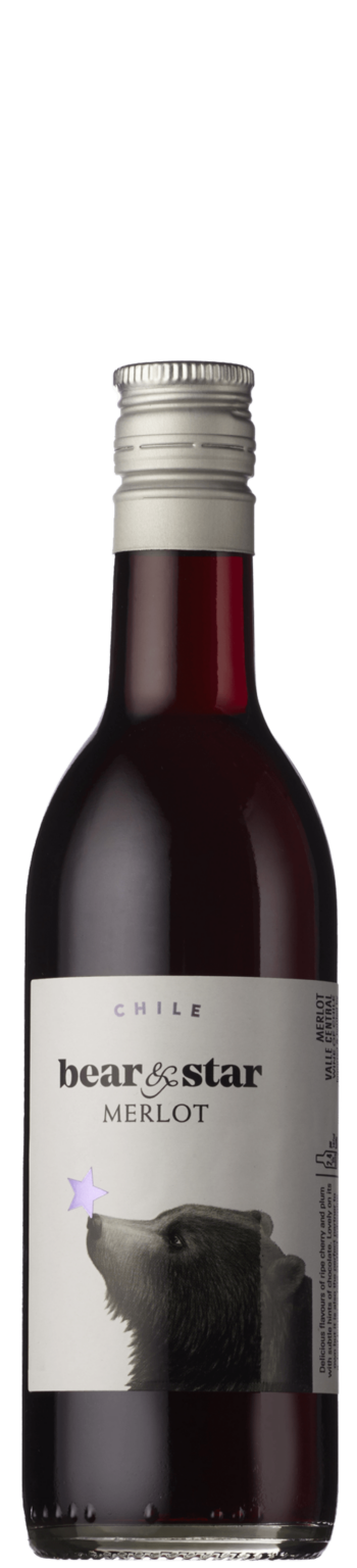Bear & Star Merlot wine bottle with a white label featuring a bear illustration.