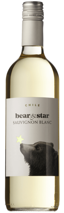 Bottle of bear & star Sauvignon Blanc wine with a label featuring a bear and star design.