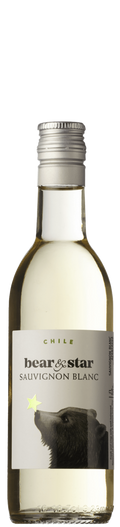 Bottle of bear & star Sauvignon Blanc wine with a silver cap and white label.