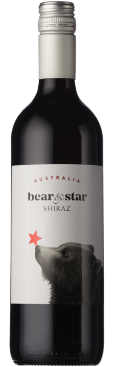 Bottle of bear & star Shiraz wine on a white background