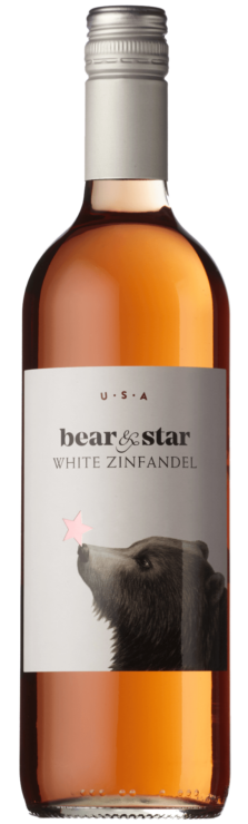 Bottle of bear & star White Zinfandel wine with a label featuring a bear and star design.