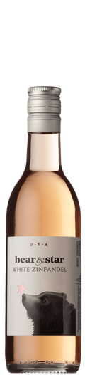 Bottle of bear & star White Zinfandel wine with a silver cap and label.