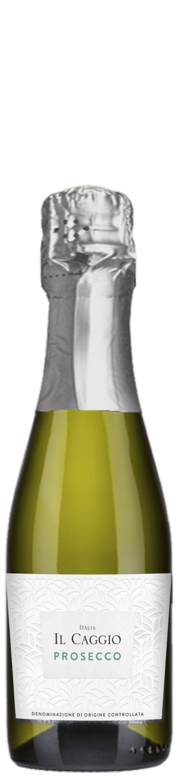 Il Caggio Prosecco bottle with silver foil cap on a white background