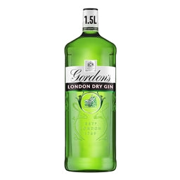 Green bottle of Gordon's London Dry Gin on a white background