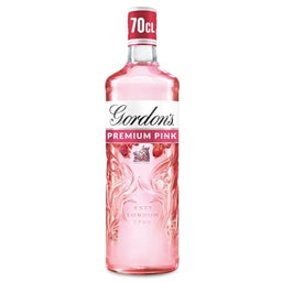 Gordon's Premium Pink gin bottle on a white background