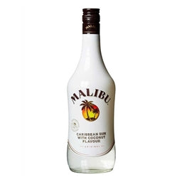 Malibu coconut rum bottle on a white background