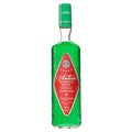 Green bottle of Antica Sambucca Green Chilli Flavour with red label on a white background