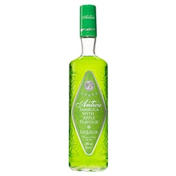 Bottle of Antica Samucca Apple Flavour with a white background