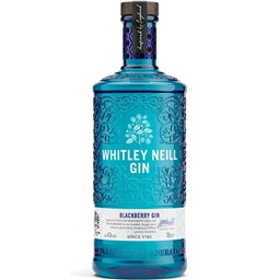 Blue bottle of Whitley Neill Blackberry Gin on a white background