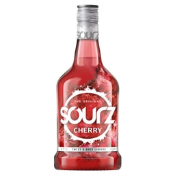 Bottle of Sourz Cherry liquor on a white background