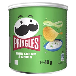 Pringles Sour Cream & Onion flavor potato chip can on a white background